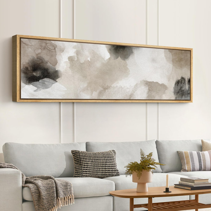 Aquarelle neutre, tons de terre abstraits, art moderne minimaliste, H 20 po x l 60 po, Naturel