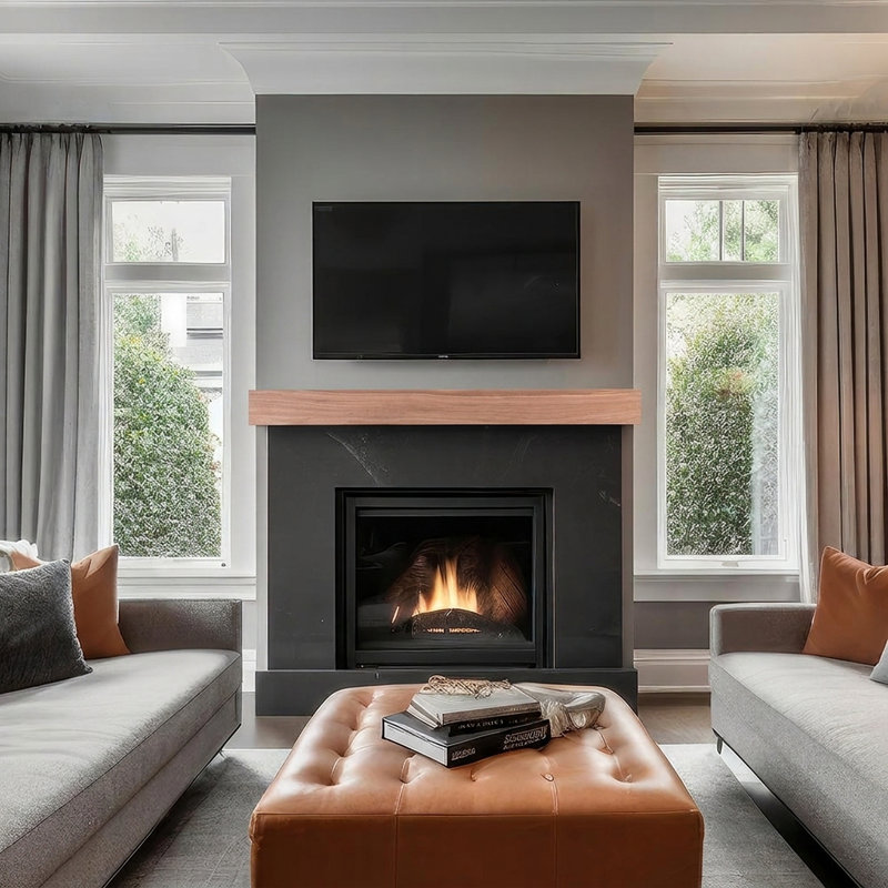  Modern Ember Walnut Creek 60" Fireplace Mantel Shelf - 9" Depth, Close-Grain Details - Real Walnut Wood, 60", Unfinished