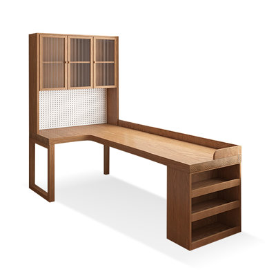 Brown Rectangular Solid Wood+Glass desk