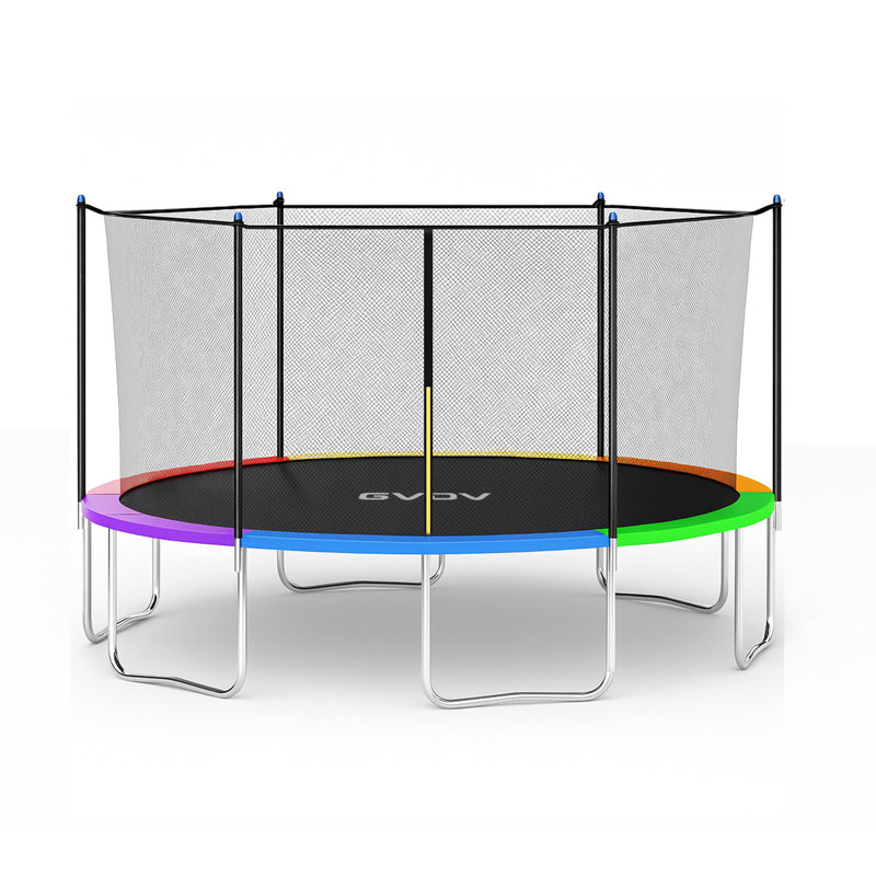 Ensemble de trampoline pour cour / extérieur rond de 14 pi GVDV avec système de sécurité, Rouge / bleu / jaune / vert / mauve