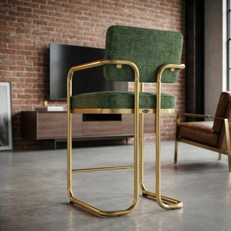 Tabouret de bar avec accoudoirs Prohibition Series by RAM Game Room, Green/Gold Frame