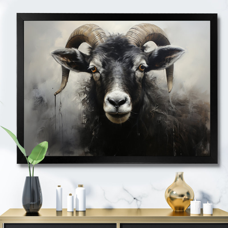 " Charcoal Sheep Beauty II ", 34" H x 44" W x 1.5" D, Black Single Picture Framed