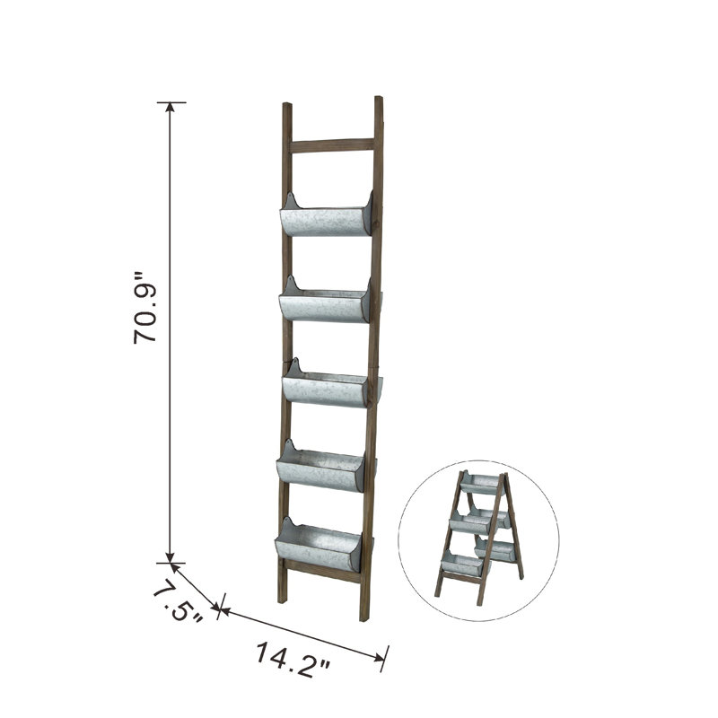 Julitta Farmhouse-Style Foldable Reed Ladder Planter