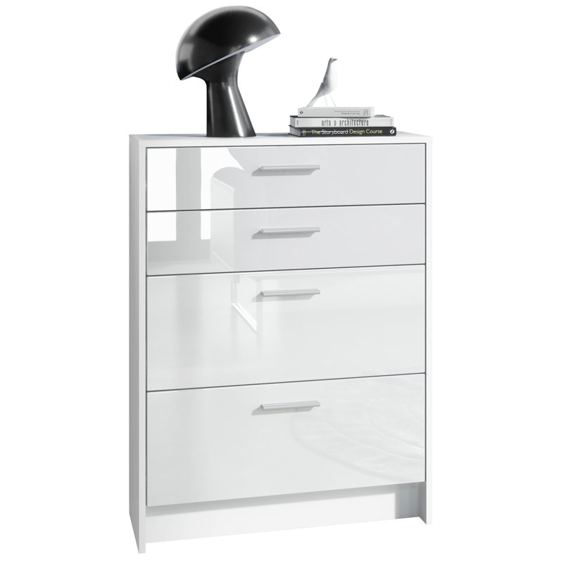 Mclawhorn 4 Drawer 76Cm W Chest Of Drawers, White/White High Gloss