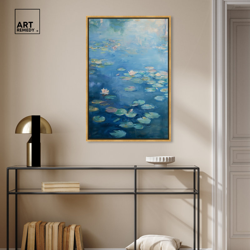 Lilypads in Blues, Gold Framed, 25" H x 17" W