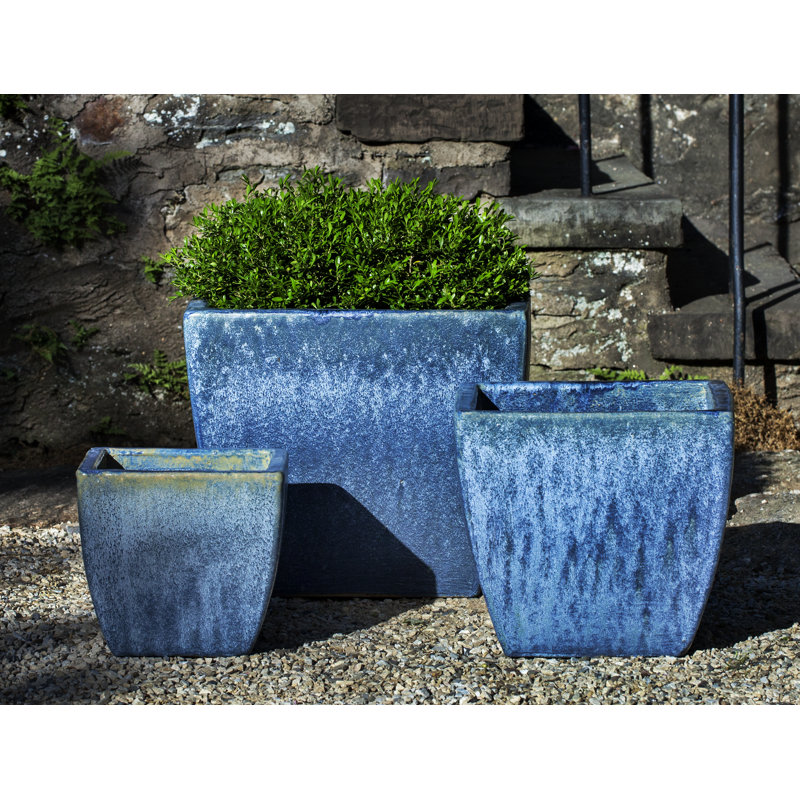Ensemble de pots à fleurs en terre cuite émaillée 3 pièces Beckville, Perle bleue
