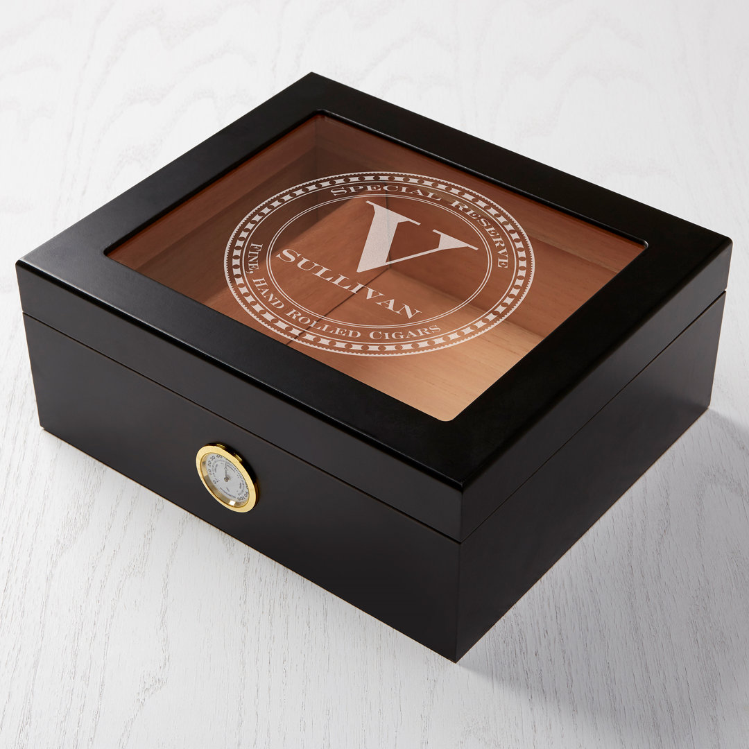 Gentleman''s Seal Premium Black Personalized Cigar Humidor - 50 Count Personalization Mall 