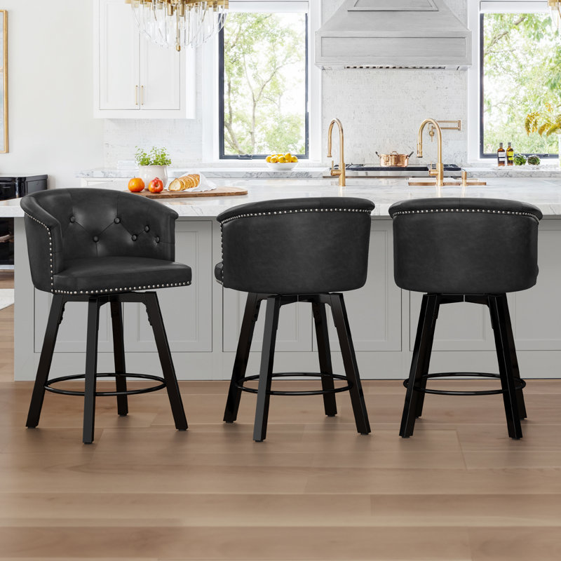 Ensemble de 3 tabourets pivotants avec siège rembourré et structure en métal, Noir