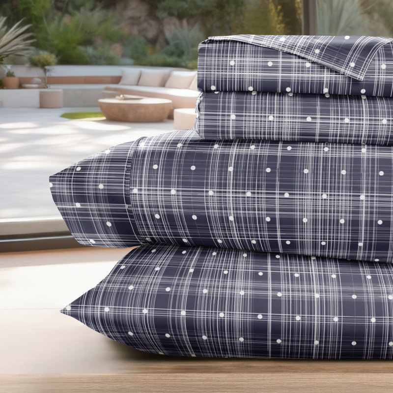 Ensemble de draps en microfibre à motif de pois Becky Cameron™, Bleu marine, Très grand