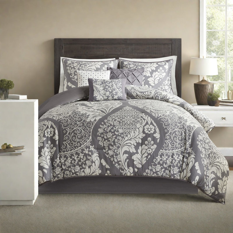 Ensembles de literie en coton de qualité supérieure, rembourrage en polyester hypoallergénique, design gris contemporain pour plus de confort