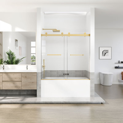 56-60 In. W X 66 In. H Double Sliding Frameless Shower Door With 5/16 In. Tempered Clear Glass