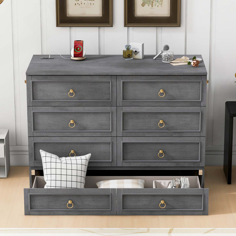 Murphy Bed With Large Drawers, Gray
