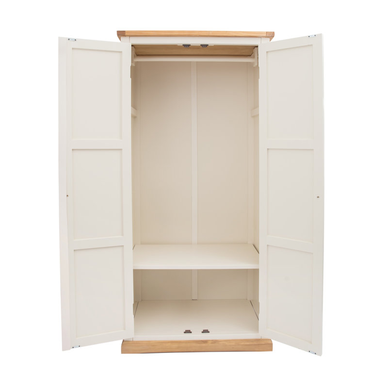 Winterton 2 Door Solid + Manufactured Wood Wardrobe, Off White/Oak