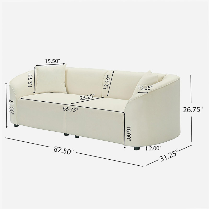 Canapé incurvé moderne Kaori de 87,5 po de style Mid-Century, Velours beige