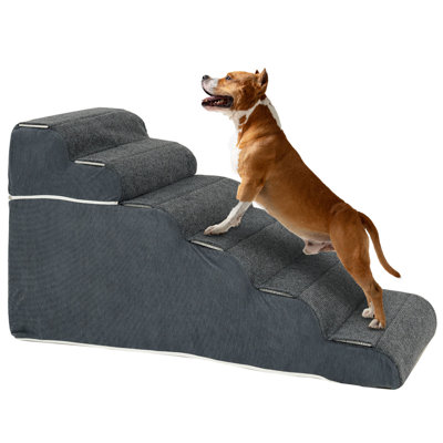 Dog Stairs For Small Dogs And Cats, Non-Slip 6 Steps Foam Pet Steps For High Beds And Couch With Removable Washable Cover