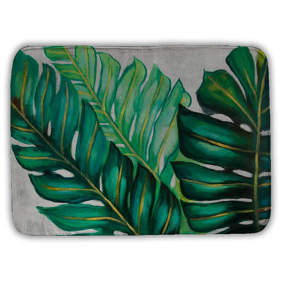 Three big exotic plant leaves Bath Mat with Non-Slip Backing - Quick Dry Memory Foam Bathroom Rug - Absorbent - Modern Plush Spa-Style - Machine Washable