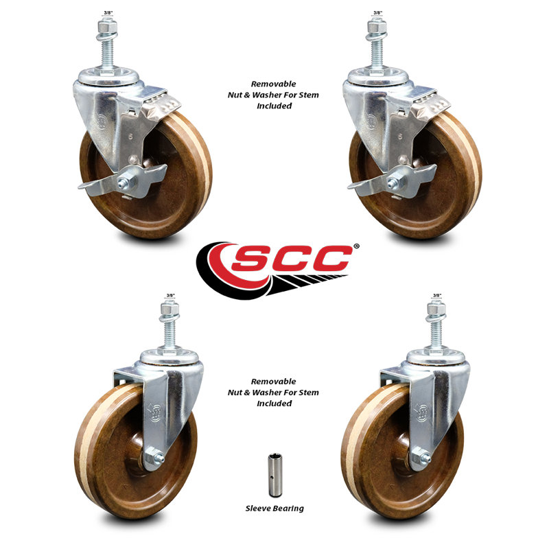 Temp Phenolic Wheel Swivel 3/8 Inch Threaded Stem Caster SCC