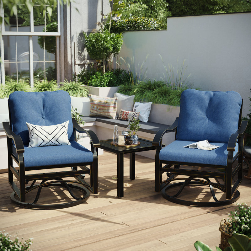 Terriana 2-Person Outdoor Seating Group with Cushions,Metal Swivel Glider Chair, Navy