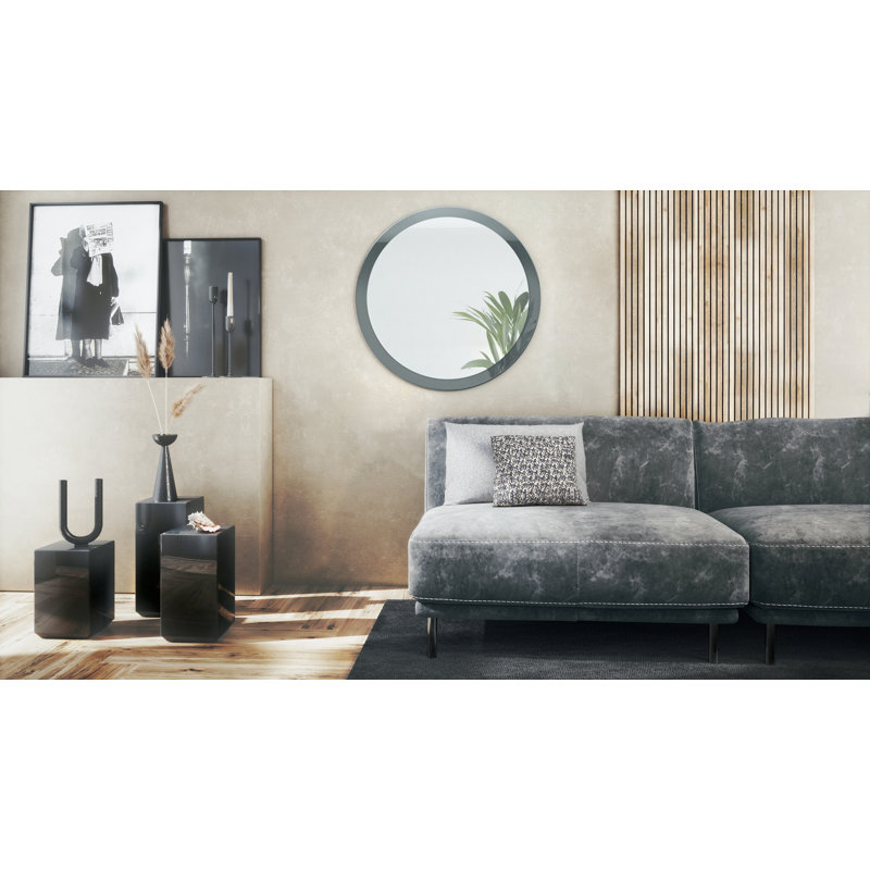 Colwich Engineered Wood Flat Wall Mirror, High-Gloss Grey, 80cm H x 80cm W