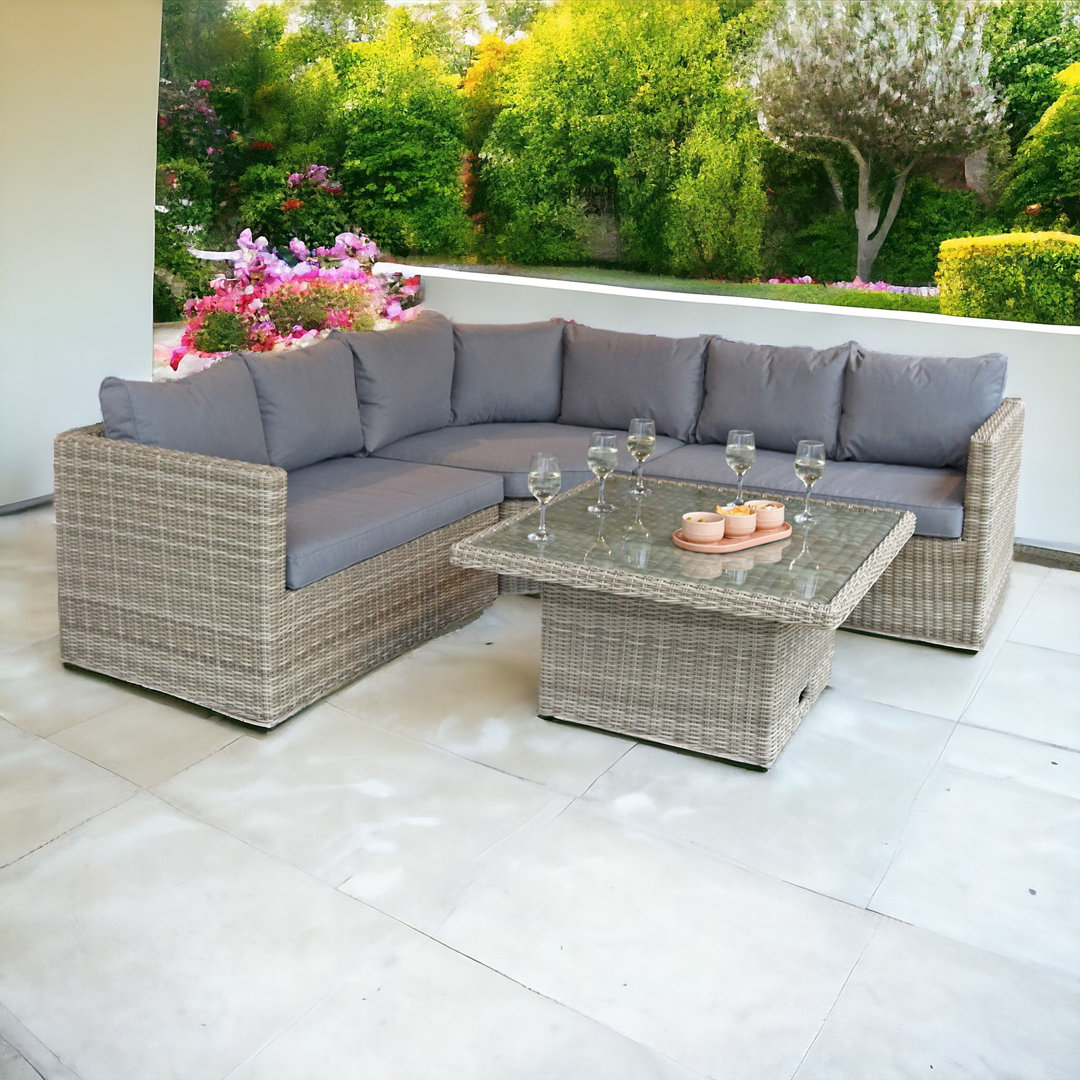 WENTWORTH Corner Lounging Set (1 x LH & RH Sofa Bench, 1 x Std Corner Seat & 1 x Adjustable Height Table 100 x 100cm (68cm - Dining / 50cm - Coffee) i