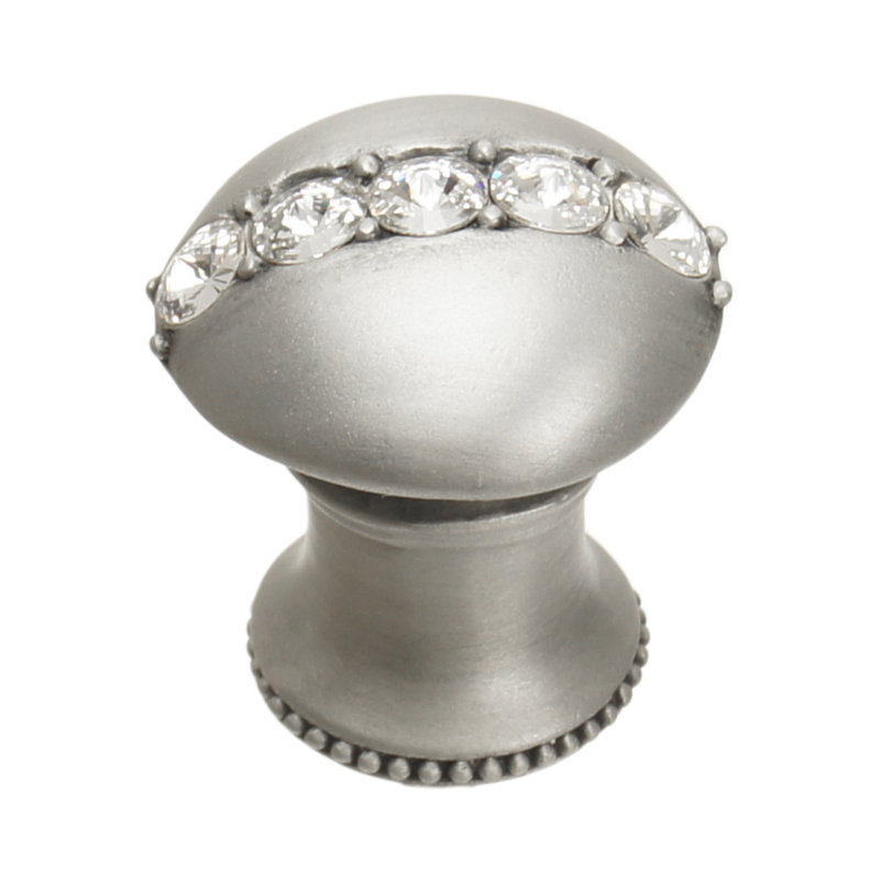 Caché round knob with flared foot with center of 5 rivoli Swarovski Clear Crystalsin Antique Brass, Satin