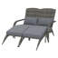 Ensemble de 2 chaises Adirondack grises à dossier haut en osier avec repose-pieds repose-pieds, siège de jardin en rotin PE avec structure en acier