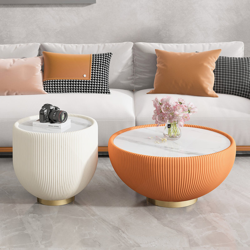 Table basse d'appoint moderne en cuir PU, Beige