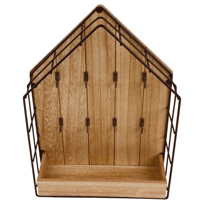 Wood Wall Organizer with Key Hooks