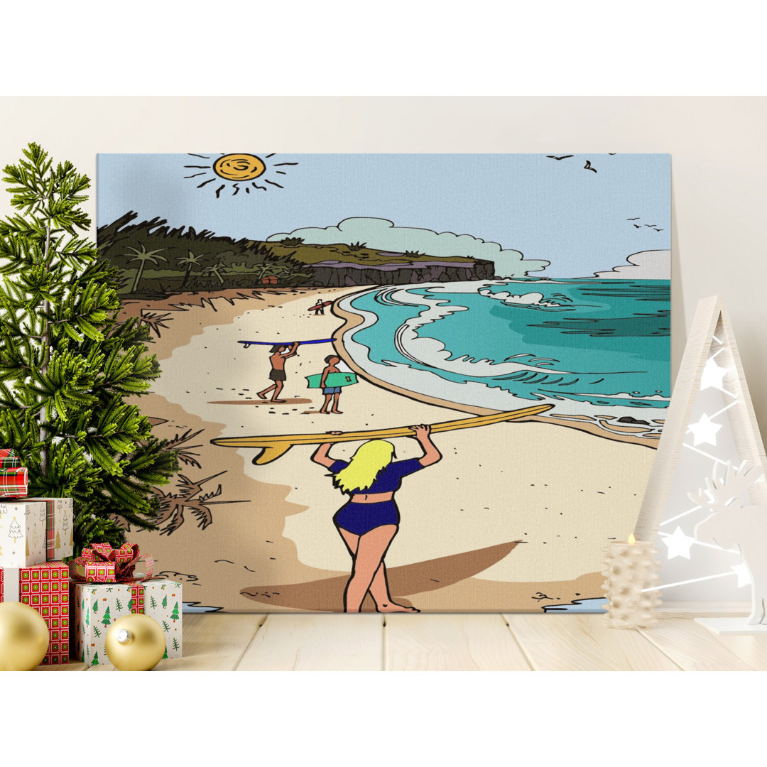 Beach Surfer Canvas Wall Art, Gallery Wrapped Matte Print, Ready to Hang, Archival Quality, Coastal Decor, Tropical Beach, Surfing Art
