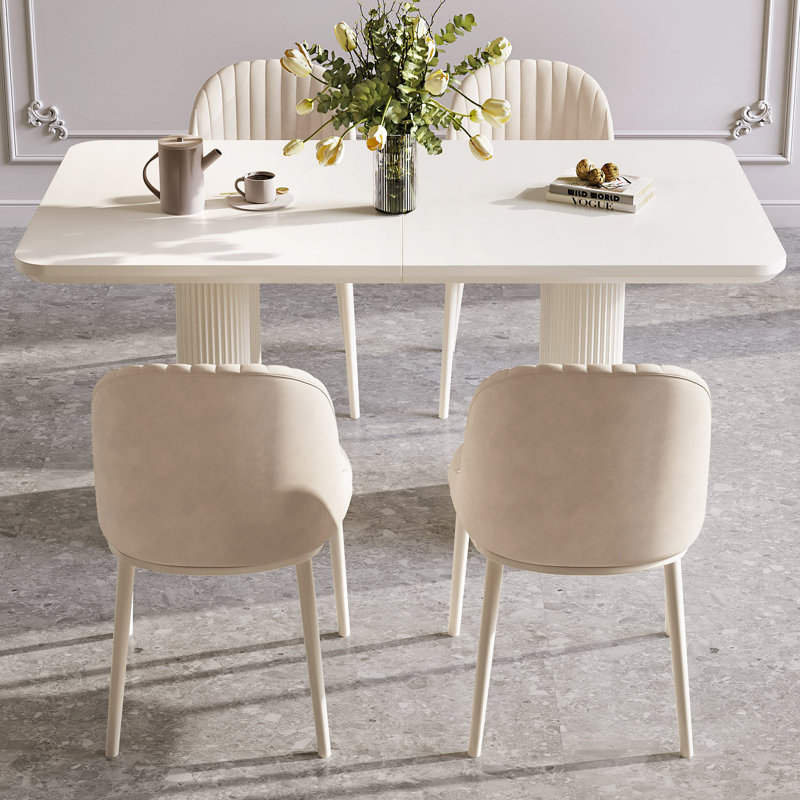 55.11" Modern Rectangle Cream White Dining Table Set with 4 Chairs for Kitchen, Bar, Living Room, 5 Pieces: Table, 4 Chairs