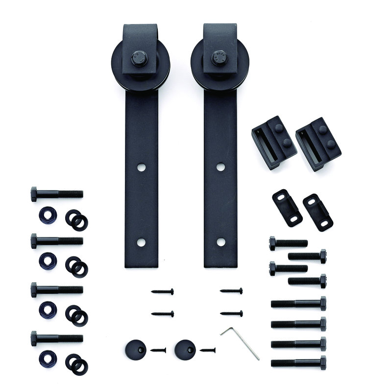 Matte Black Steel Barn Door Hardware Kit with Exposed Rollers