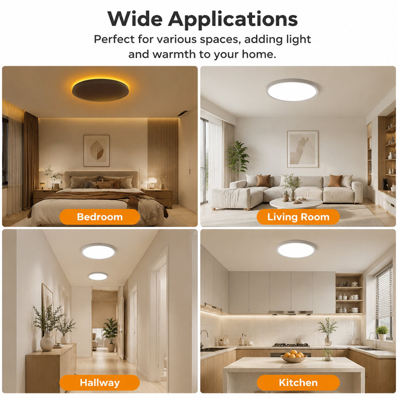 12in Round LED Ceiling Light, Ultra-Thin Dimmable 3000-6500K, Smart Control Flush Mount Fixture