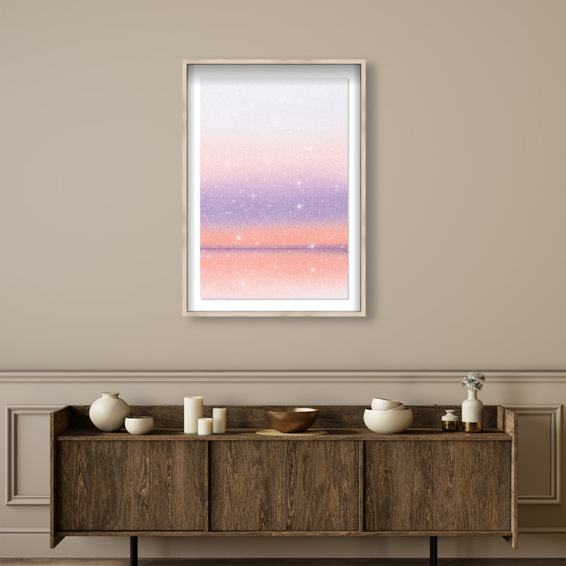 Peach Coastline Print by Oliver Gal, 46.5"H x 31.5"W, Natural Oak Shadowbox