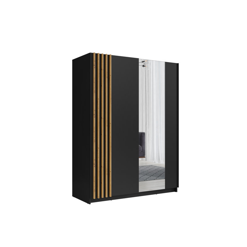 Shaelen 2 Door Laminate Wardrobe, Black, 199cm H x 200cm W x 64cm D