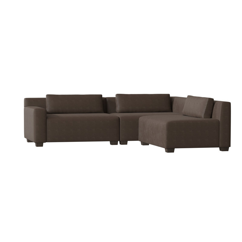 Alisa Upholstered L-Shaped Sectional Right Hand Facing, Metrolinen Graphite, Brown Mahogany