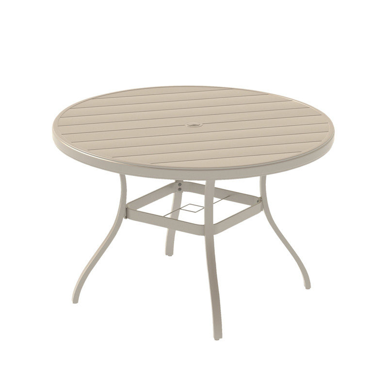 Table de salle à manger ronde pour 4 à 6 personnes, table ronde en métal avec trou pour parasol, grès, Beige, Acier