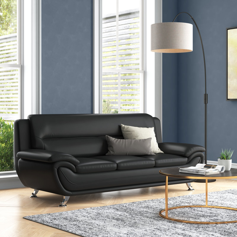 Huseman 3 Seater Faux Leather Sofa, Black