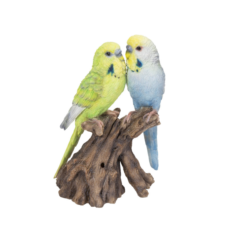 Motion Activated Singing Budgerigar Couple on Stump