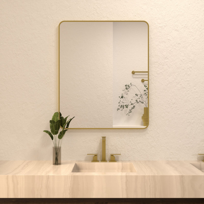 Cozy l 30 po x H 36 po Miroir de salle de bain mural moderne encadré en or brossé, Doré, 30 po x 36 po