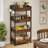 4-Tier Fruit and Vegetable Storage Rack, Freestanding Produce Organizer with Slanted Wooden Baskets and Side Hooks, Kitchen Pantry Storage Shelf for Fruits, Vegetables, Snacks and Produce, Rustic Brown