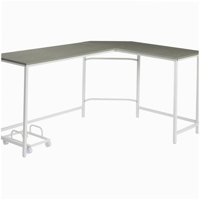 Gray and white L-shaped desk
