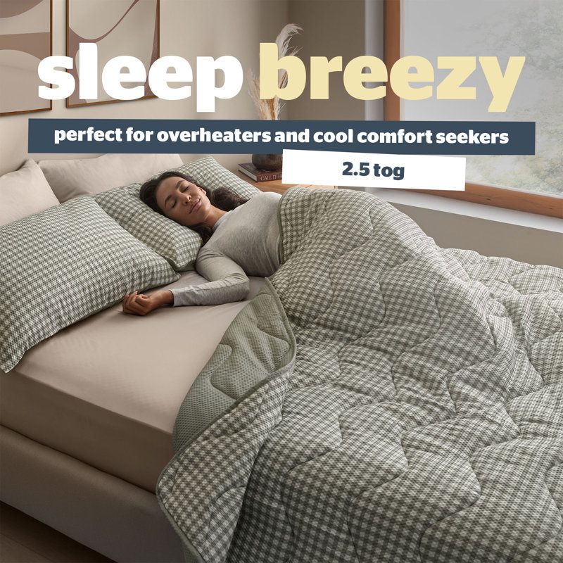 Silentnight Summer Breeze Duvet And Pillowcase Set, 2.5 Tog, Lightweight and Cool, Single, Sage Gingham