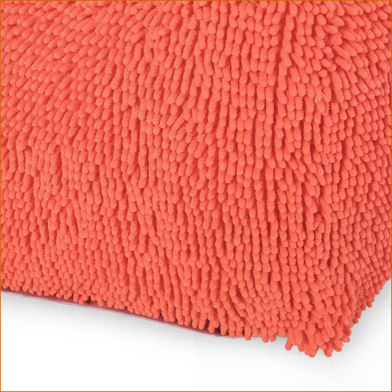 Pouf, assise carrée en microfibre de chenille pour salon | Rouge corail | Microfibre, Rouge