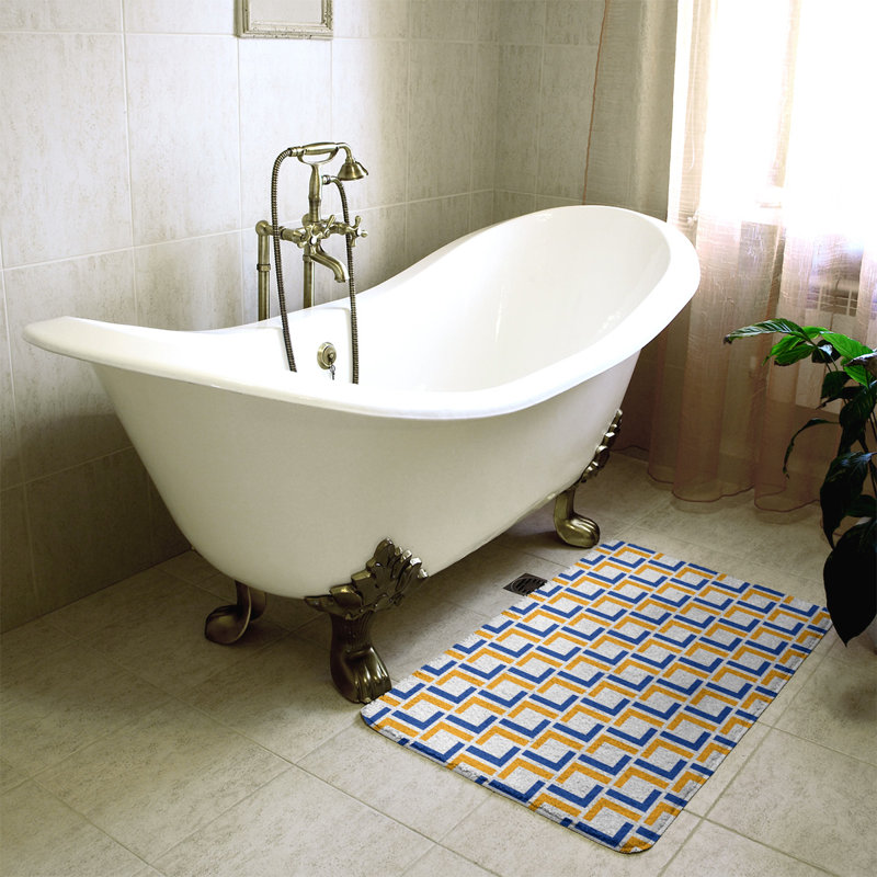 Tapis pour salle de bain Baltimore, l 17 po x L 24 po, Blanc / bleu / or
