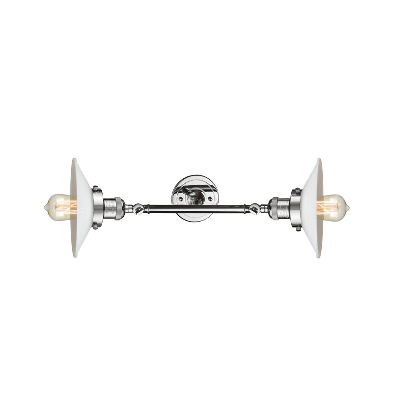 Miramontes Armed Sconce, Polished Chrome, Matte White Halophane, 60 Watt Vintage Incandescent Bulb