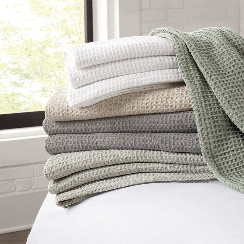 Couverture en coton Waffle Weave, Beige, Très grand