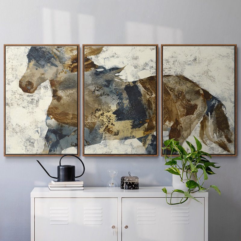 " Gallop " 3 - Pieces, Walnut Framed, 36" H x 75" W x 2" D