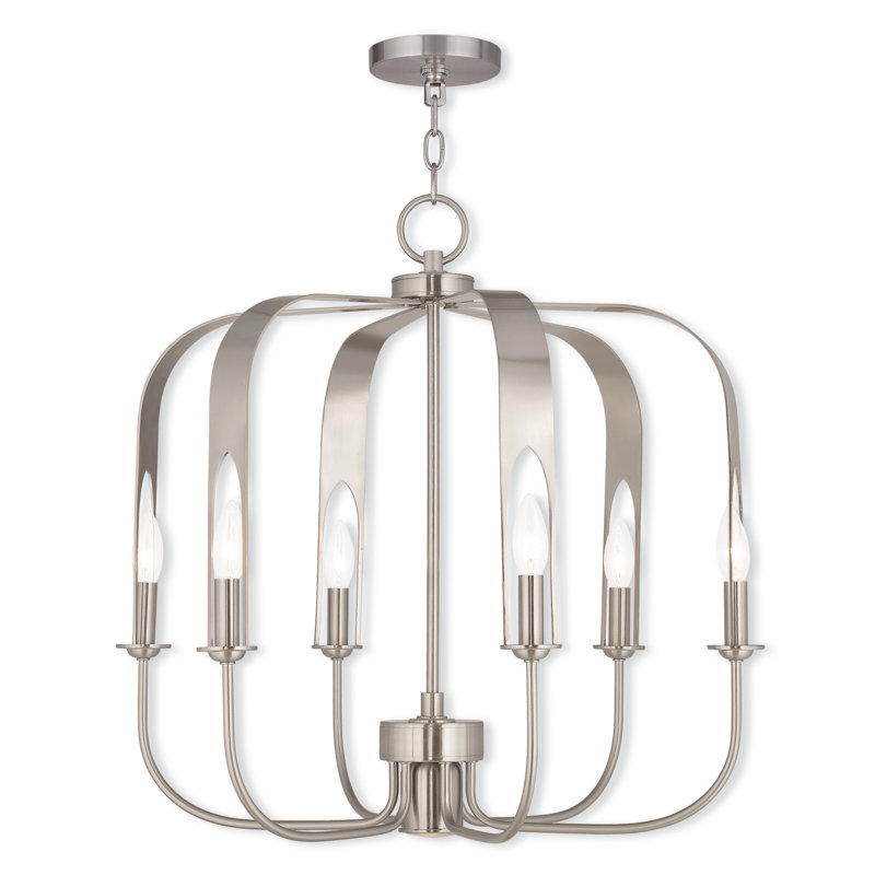 Ameia 6 - Light Dimmable Geometric Chandelier, Brushed Nickel