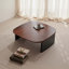 Table basse carrée moderne en bois massif bicolore avec double piétement