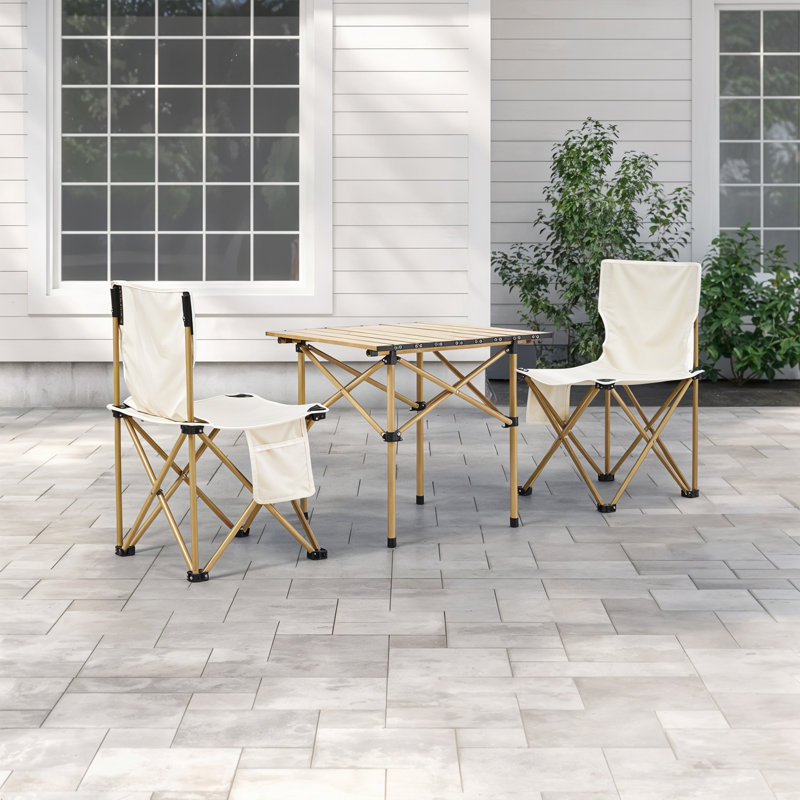Patio Dining Set with Rectangular Table, Beige, 50cm H x 50cm W x 50 cm D, 2
